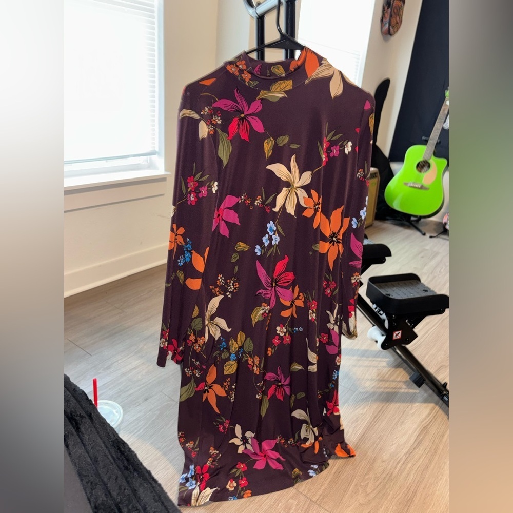 Susan Graver Multicolor Floral Long Sleeve High Neck Dress Size Small